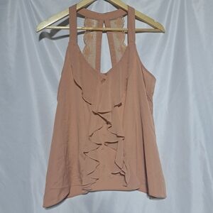 LC Lauren Conrad Peach Ruffle Halter Tank Top